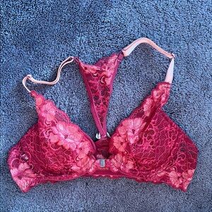 Adore Me Red Lace Bra with Plunging Neckline